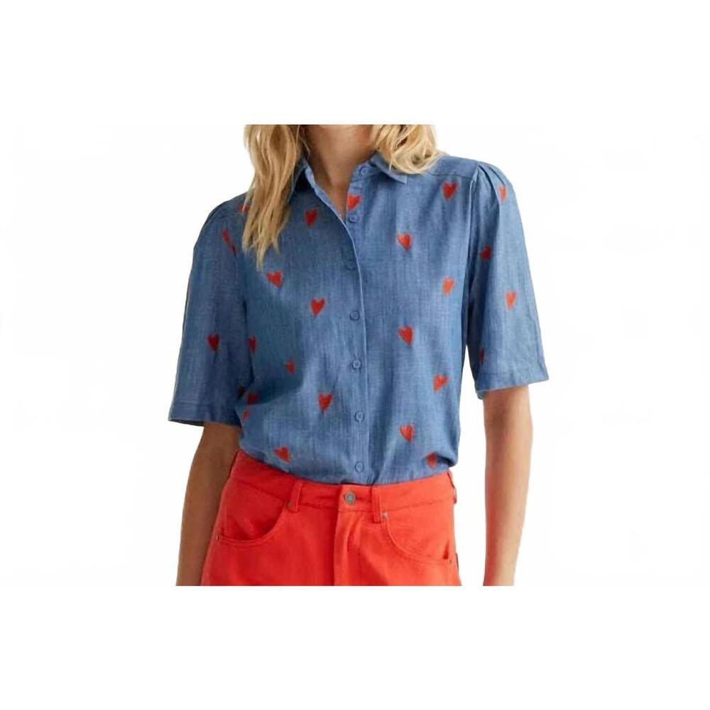NEW COMPANIA FANTASTICA heart button down top in denim